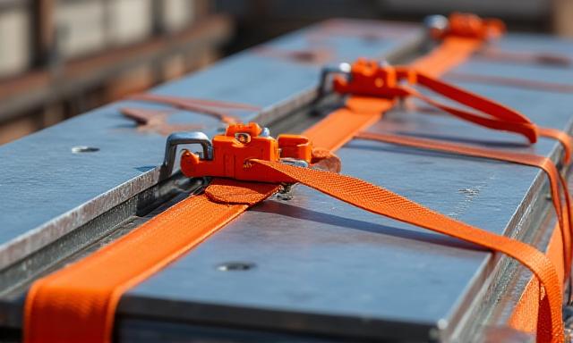 Industrial metal freight secured on flatbed