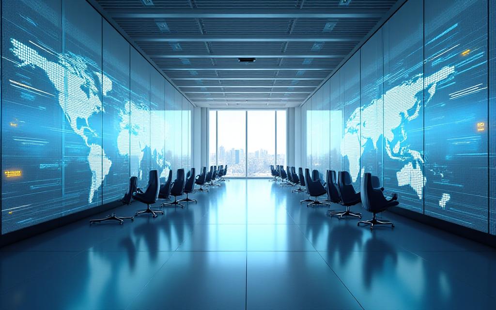 Modern logistics forwarding control center with digital displays