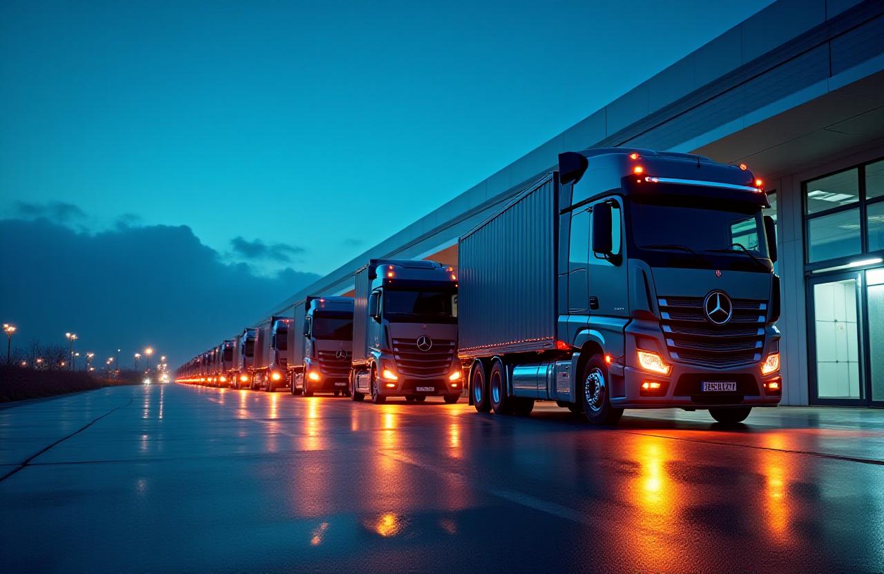 Modern logistics fleet at twilight