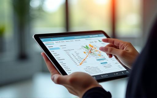 Logistics professional reviewing delivery analytics on a tablet