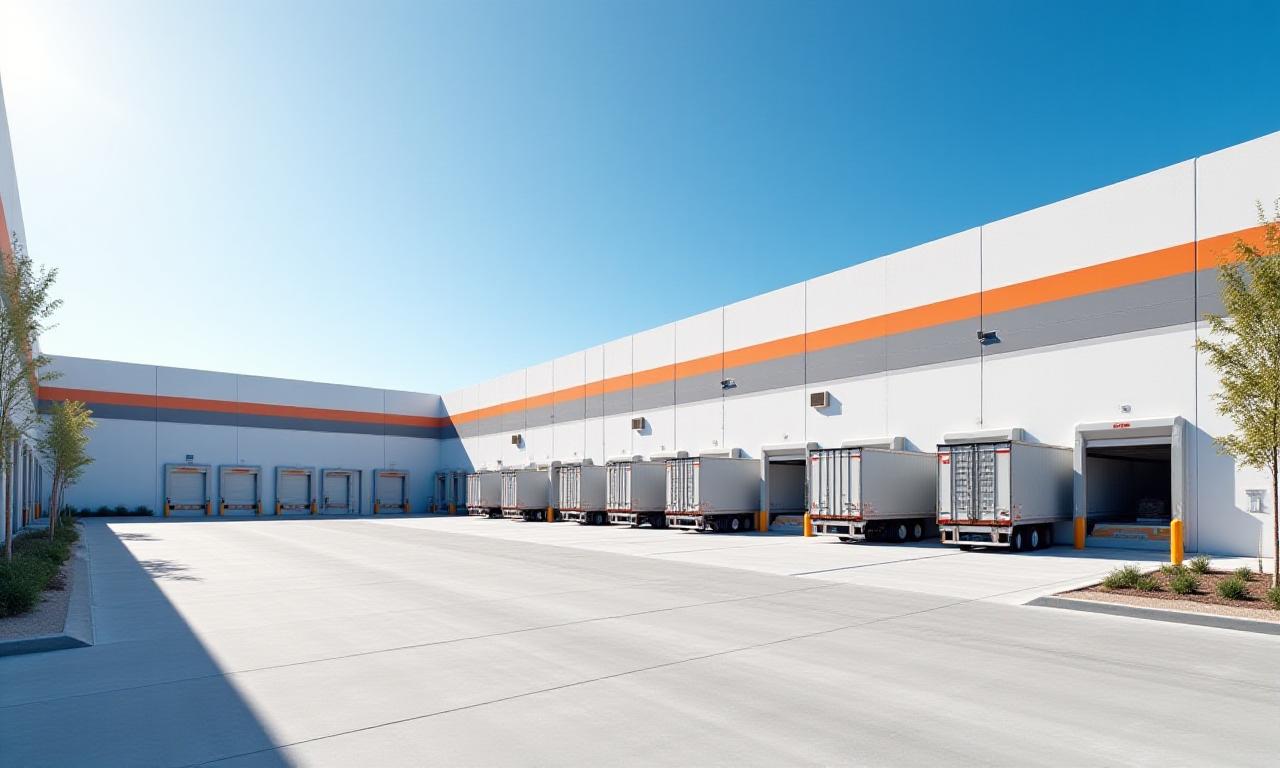 Modern logistics warehouse facility with loading docks