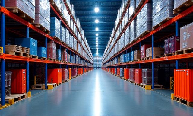 Interior of a modern high-tech warehouse staging area